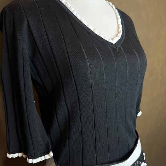 Giorgio Grati Italy Black White Knit Dress Size 46 Scallop Hem $1200 Tag NWT - Picture 2 of 12